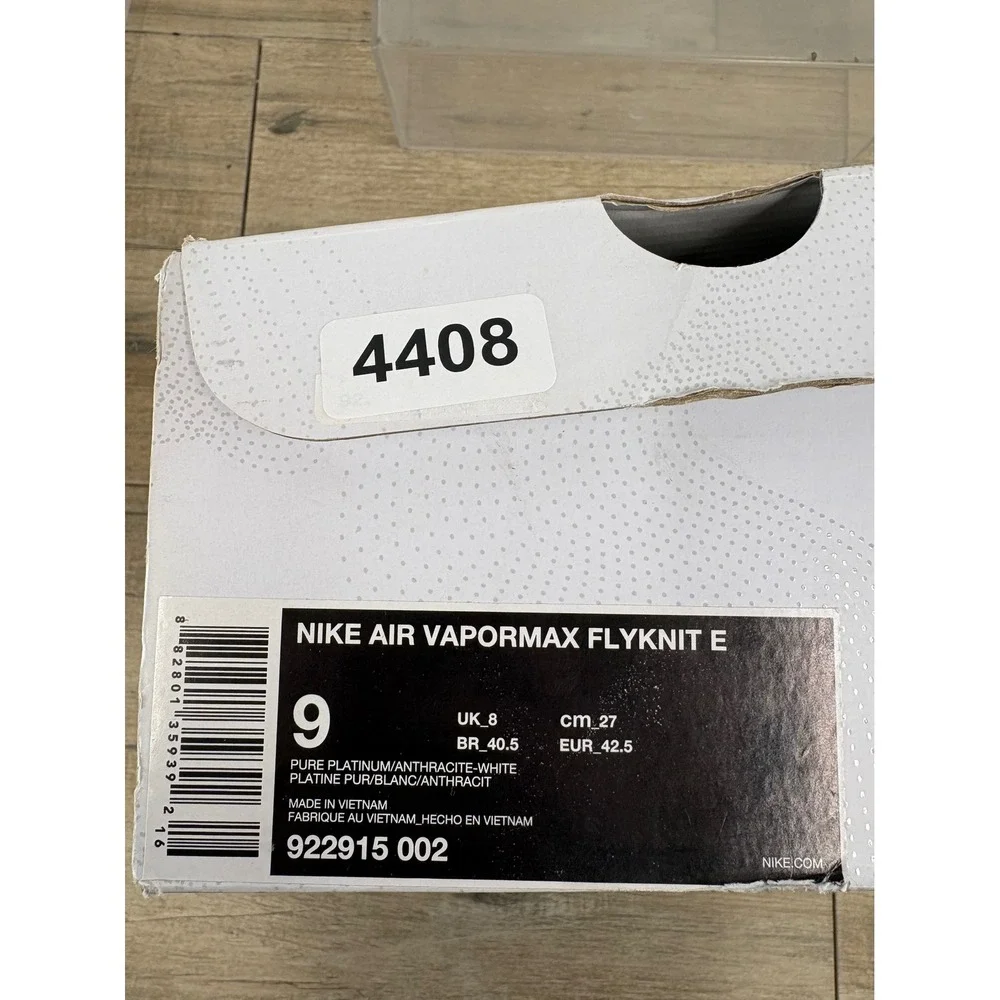 Nike Air VaporMax Flyknit E Pure Platinum Anthracite 922915-002 Mens 9